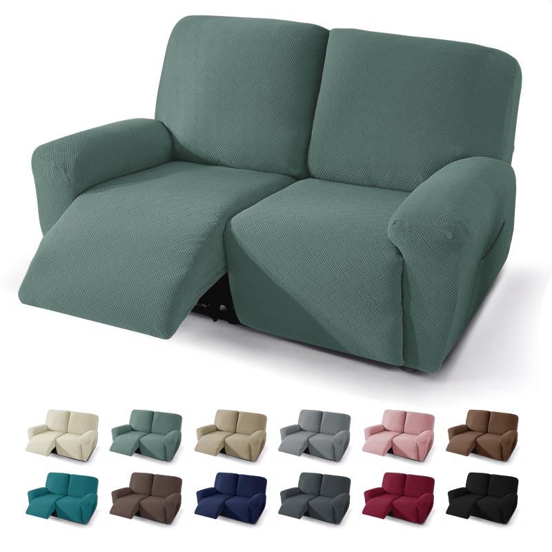 JIVINER 4 Pieces Recliner Loveseat Covers Stretch Recliner Sofa Slipcover with Elastic Bottom Jacquard Fitted Reclining Couch Cover Furniture Protector with Pockets (2 Seater  Pea Green) - Image 1